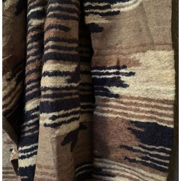 Aztec Southwestern Print Brown Open Front Duster Cardigan Sweater - Picture 3 of 8